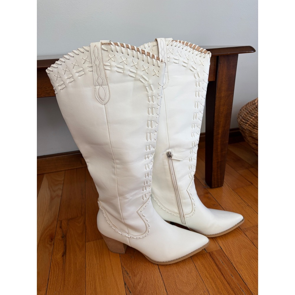 Mi.iM MiiM Lacey Boots White Western Nashville Whip Stitch Mid Calf Woman Size 9